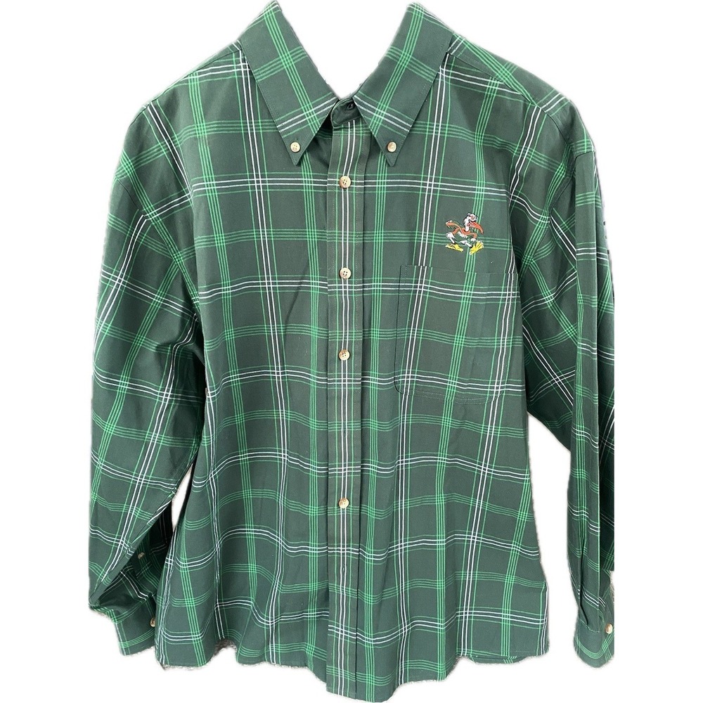Miami Hurricanes Dress Shirt- Long Sleeve Plaid - Large